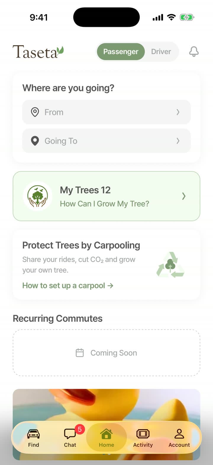 Taseta app home screen