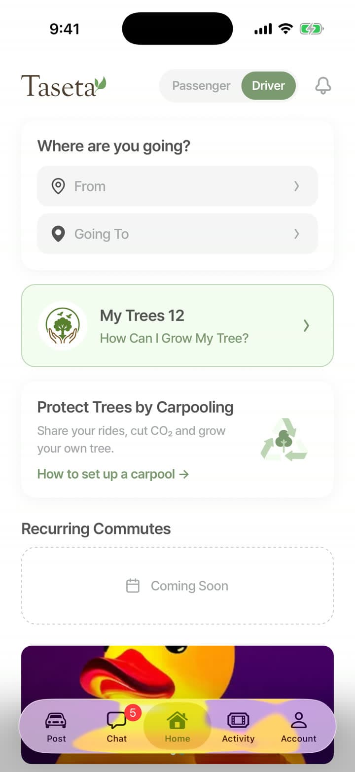 Taseta app home screen